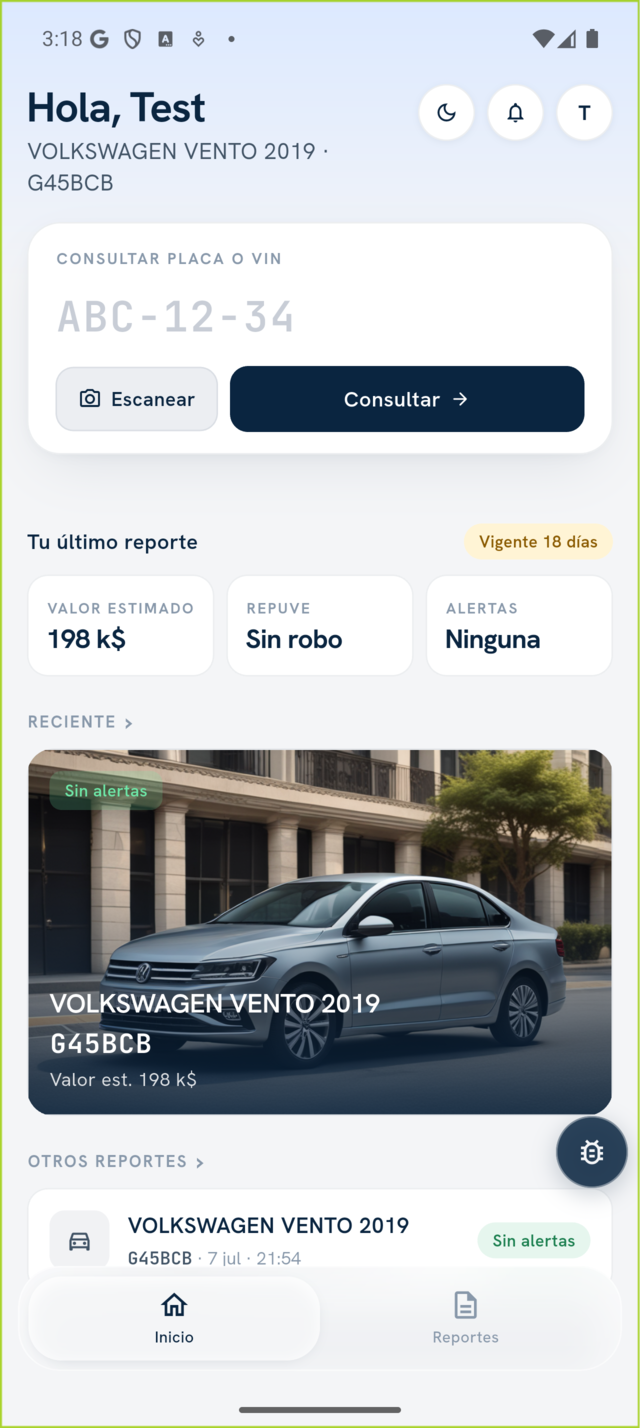 Pantalla de inicio de la app HistorialAuto